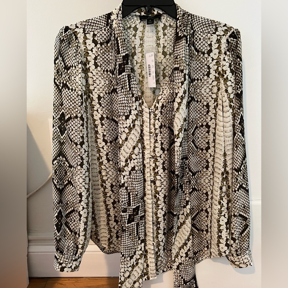 NWT- Jcrew Snakeskin Blouse with neck tie - size 0